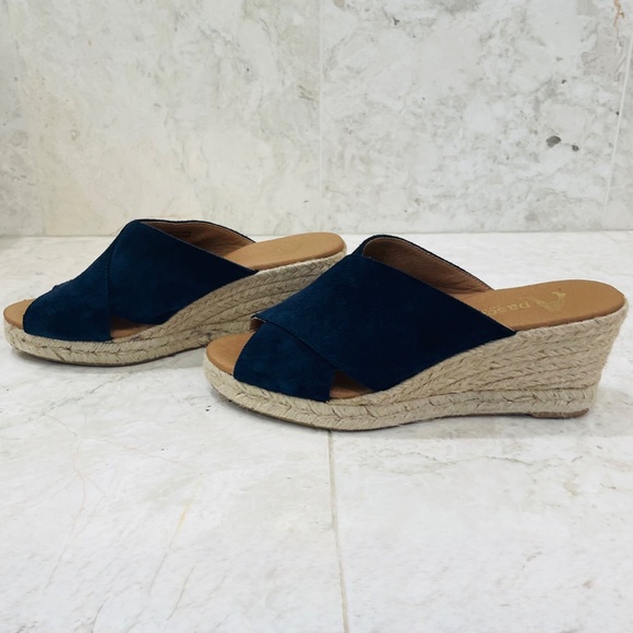 PASEART Espadrilles {8/39}Navy Blue Suede Wedges Crossband - Picture 6 of 10